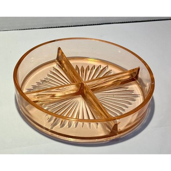 Vintage Pink Depression Glass Divided Candy Nut Dish Relish Tray Starburst - Picture 4 of 4